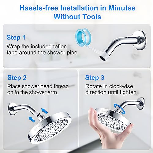 6" High Pressure Rain Shower Head, Luxury Polished Chrome Finish - color: Deluxe Chrome, size: 6 Inch Round (1 PCS)