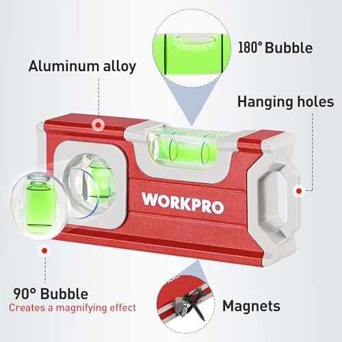 WORKPRO 4-1/2 Inch Mini Magnetic Pocket Level, Aluminum Alloy, Red - color: Red