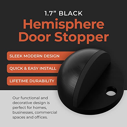 Stainless Steel Rubber Floor Mounted Hemisphere Door Stopper NYCO Architectural Hardware-Heavy Duty Door Bumper for Wall Protection- Modern Universal Door Slam Stopper-1.7”x 0.9" (Black Finish)