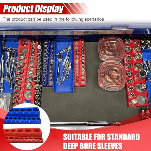 2PCS Magnetic Socket Organizer Set - 3/8 Inch Drive Metric SAE Socket Holder Tool Trays Magnetic Sockets Storage Rail Holds 56 Standard and Deep Sockets for Tool Box Carts Drawer (3/8") - size: 3/8"