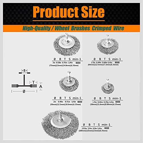 20- Pack Wire Brush Cup Wheels Drill, 1/4 Inch Hex Shank for Rust Removal | 0.012 inch Coarse Carbon Steel, Cleaning Rust and Abrasive, Wire Wheel Brush Drill Attachments