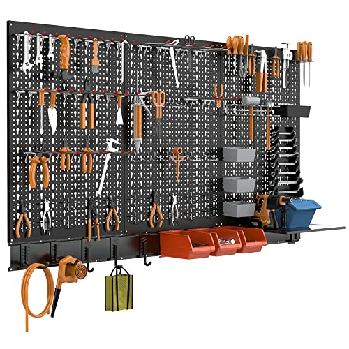 TORACK Metal Pegboard Wall Organizer System 24x48 in, 109 PCS Pegboard Kit - color: Black