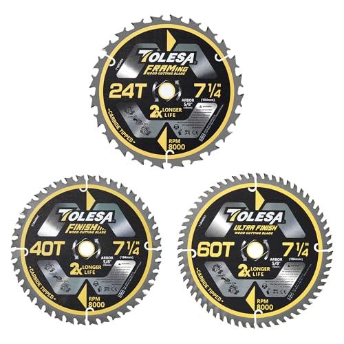 TOLESA 7-1/4 Circular Saw Blades, 24/40/60T for Woodworking, 3-Pack - size: 7-1/4'', style: 24/40/60T