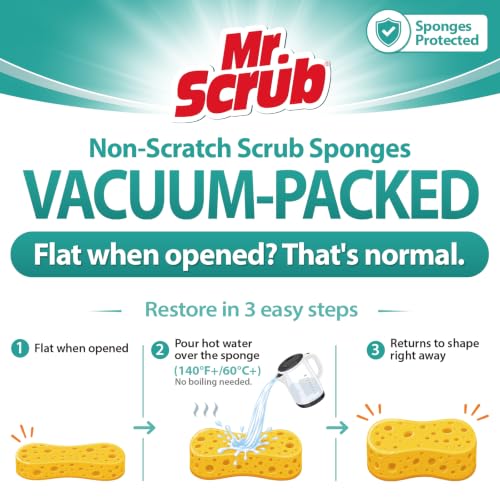 Mr. Scrub All-Purpose Sponges, Non Scratch, for Washing and Cleaning Dishes, Premium Scrub and Scrubbers, 12 Pads, Ideal for Kitchen, Bathroom - size: 12 Pack