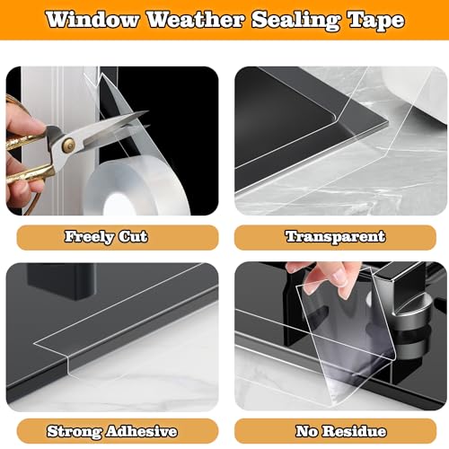 Transparent Window Weather Sealing Tape 2.76 Inch x 16.5 FT Weather Stripping Residue-Free Clear Window Insulation Caulk for Shower Glass Gaps and Clear Tape Doors Windows Windproof - size: 2.76 IN - 16.5 Ft Clear
