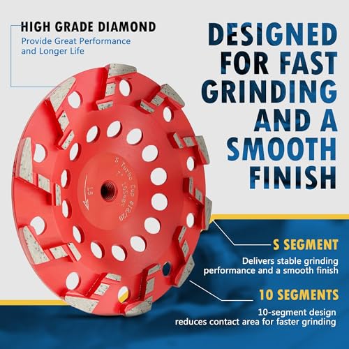 7" Diamond Grind Wheel 10 S Seg Concrete & Coating 5/8"-11 Threaded Arbor - style: 7" Diameter / 10 S Segments