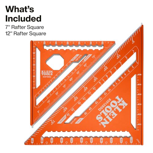 Klein Tools 80211 Rafter Square Set, 2-Piece, 7 and 12-Inch, Rafter Squares, Laser Etched Markings, 1/4-Inch Scribe Notches - size: 2-Piece Rafter Square Set