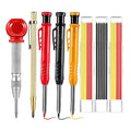 Mechanical Carpenter Pencils Set with Marker Refills and Carbide Scriber Tool, Solid Deep Hole Woodworking Pencils Marker Marking Tools with Built in Sharpener for Architect Construction - A