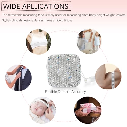 SlowVibes Bling White Diamond Retractable Body Measuring Tape, 60 Inch - color: White