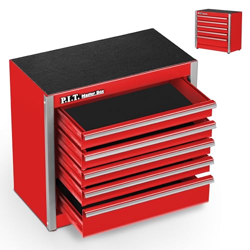 P.I.T. Mini Tool Box,Small Metal Toolbox Organizer with 5 Drawers,Red | 8.6"W X 4.6"D Cute Size,Q235 Steel,Magnetic Locking Mechanism,PVC Drawer Liners - color: Red, size: 5-Drawer