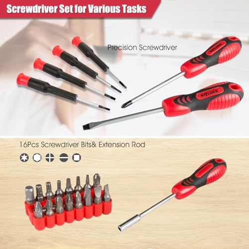 KITLUCK 138-piece Home Tool Kit, Household Hand Repair Tool Set for men, Portable Basic Tool box Set with Tools (Screwdriver, Plier, Wrench, Socket, Harmer, Rule, etc.) for Home and Car - size: 138Pcs
