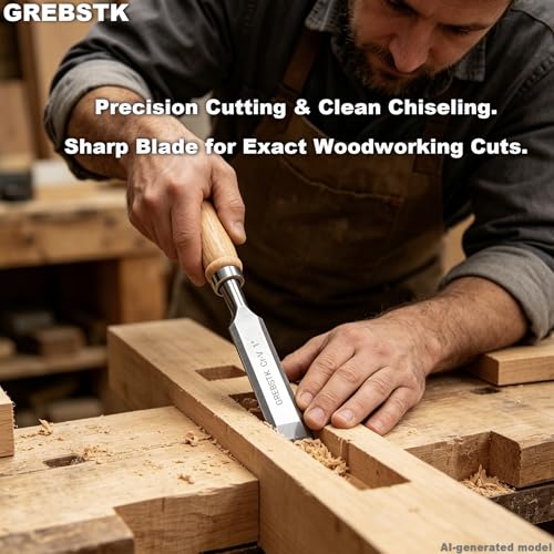 GREBSTK 4 Piece Wood Chisel Set CR-V Steel Sharp Bevel Edge for Woodworking
