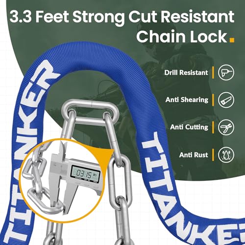 Titanker Bike Chain Lock with Keys, 3.3 Feet Security Heavy Duty Anti-Theft Bicycle Chain Locks for Bike, Motorcycle, Bicycle, Door, Gate, Fence, Grill (6mm, 8mm, 10mm Thick Chain) - color: Blue-8mm Chain