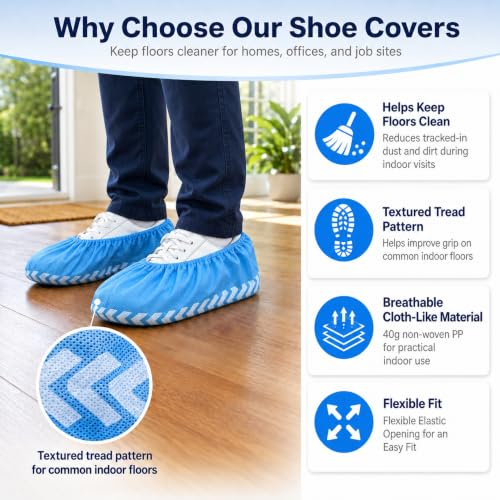 Innovative Haus Blue Disposable Shoe Covers, Non Slip Booties, 100 Pack, LG - size: Large (100 Pack)