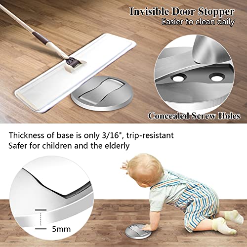 KOLAKO Magnetic Door Stop, 2 Pack Stainless Steel Floor Stopper Adhesive Brushed Nickel Invisible Heavy Duty Silver Holder Catch, No Drill Doorstop - color: Silver - 2 pack