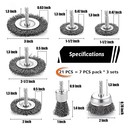 Double Elite Wire Brush for Drill Set 21 Pcs, Abrasive Wire Wheel for Drill 1/4 Inch Hex Shank, Drill Wire Brush Coarse Crimped Carbon Steel, Wire Brush Drill Attachments - style: mixed, 1/4" hex shank