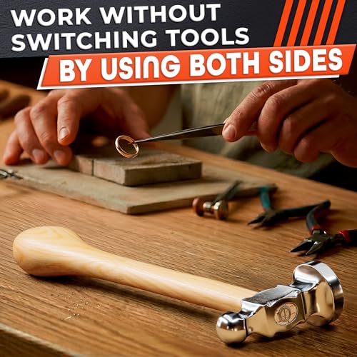 Chasing Hammer for Jewelry Making, Two-Sided, 10 Inch Wooden Handle - color: Beige