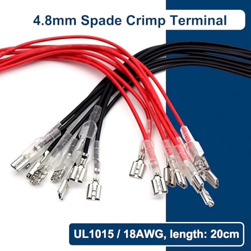 20PCS Red/Black 20cm 18AWG Wire Female Spade Crimp Terminal Kit with Insulating Sleeve (4.8mm) - Quick Splice Assortment for Rocker Switches and Power Sockets - style: 4.8mm + 18AWG