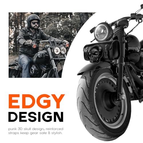 Rogierra 7.2L Motorcycle Tool Bag，Universal PU Leather Motorcycle Fork Bag Waterproof Handlebar Bag For Harley Suzuki Kawasaki，Black 3D Skull Bag - style: 3d Skull Pattern