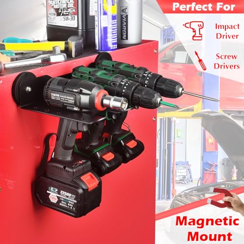 MUTUACTOR Super Power Tool Organizer Heavy Duty,Magnetic Mount Drill Holder Tool Storage,Anti-slip Magnetic Impact Drilling Driver Wrench Holder for Indoors Installation Repair Fixing - style: Power Tool Organizer 3 Slots