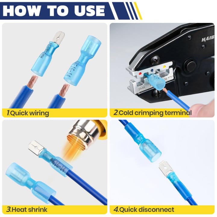 haisstronica 160PCS Heat Shrink Spade Connectors, 22-10 AWG, Male/Female - size: AWG 22-10, style: Male&Female Kit 160PCS