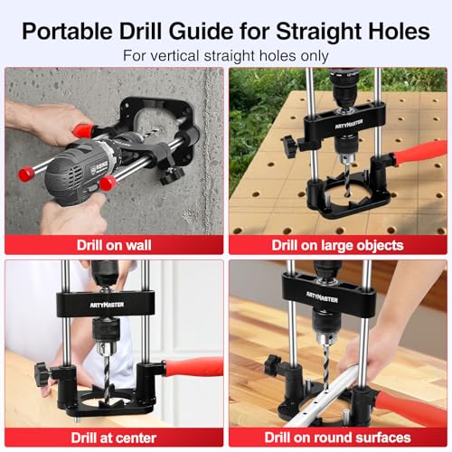 ArtyMaster Portable Drill Guide for Straight Holes – Precision Drilling Jig with Chuck Key, Drill Guide Attachment, Portable Drill Press Adapter for Woodworking, WT116A