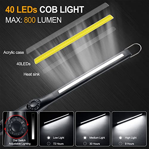 Magnetic LED Work Light, 24" USB Cable, 3300mAh Capacity, 4-Level Power Indicator Lights, 360 Pivoting Base, 20" Pull Force, 72 Hours of Low Brightness - size: 1 Pack