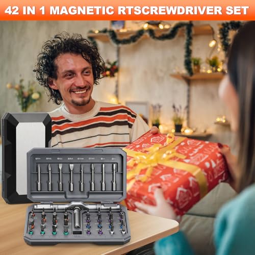 42-in-1 Magnetic Ratchet Screwdriver Set, Professional T-Handle Multi Bit Tool Kit with S2 Steel Bits, Portable Repair Set with Compact Case for Gifts, Electronics, Furniture & DIY - size: 42 in 1