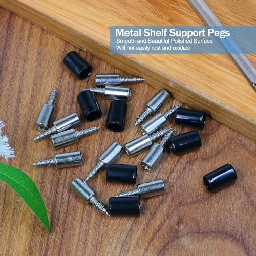 12pcs Screw in Shelf Pins with Anti-Slip Black Sleeve, Nickel Plated Shelf Pegs Cabinet Shelf Holders Shelf Support Pegs, Small Shelf Brackets Phillips Head Pegs for Shelves - color: Black Sleeve