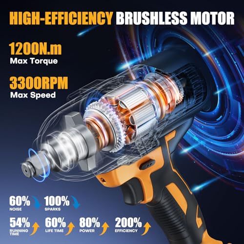 Takuoo Cordless Impact Wrench 1/2", 1200N.m High Torque Electric Impact Gun