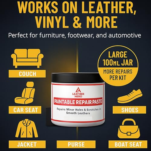 Leather Filler for Filling or Repairing Holes, Tears, Cracks, Scratches, for Leather Car Seats, Furniture, Shoes- Flexible with Applicator (100mL)