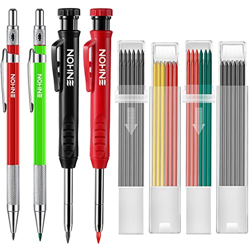 Enhon 4 Pack Carpenter Pencil Set with Sharpener, Green/Red/Black/Yellow - color: Green, Red, Black, Yellow