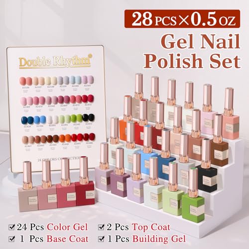 Double Rhythm 28Pcs 0.5Oz Gel Nail Polish Set Same Color Same Bottle Gel Polish Kit Nail Art Manicure Salon DIY at Home for Women (White Pink Collection-T24-2) - color: Burgundy Blue Green