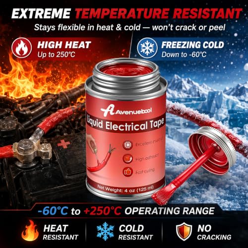 Liquid Electrical Tape 4oz Waterproof Liquid Tape Electrical Insulating Glue with Brush Cap, High Temperature Resistant Flexible Rubber Coating for Wires Cables, Plug, Automotive(Red) - color: Red
