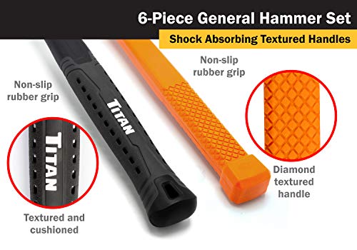 Titan 63136 6-Piece Hammer Set, Includes 16oz & 32oz Ball Pein, 32oz Rubber Mallet, 3lb Sledgehammer, 2lb Dead Blow & 3lb Cross Pein - style: 6pc Set Assorted