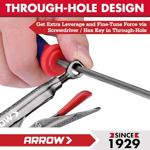 ARROW 5" Curved Jaw Locking Pliers with Screw Extractor | CR-MO Steel Pliers, Adjustable Screw, One-Hand Release, Anti-Slip Handle - size: 5 inch