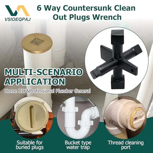 6 Way Countersunk Clean Out Plugs Wrench Compatible with Pasco J40042 Plumbing Wrench