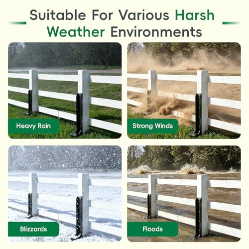 2 Pack Fence Post Repair Kits with Strong One-Piece Steel Anchor & Stakes - color: Black-2pack