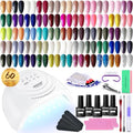 JODSONE 60 PCS Gel Nail Polish Starter Kit With U V Light 55 Kinds Of Color Glitter Gel Polish No Wipe Base And Glossy Matte Top Coat Easy To Apply - color: B22