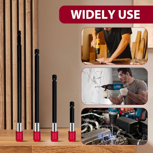 Drill Bit Extension 4 Pcs Magnetic Bit Holder 2/4/6/12" Bit Holder Extender for Impact Drill