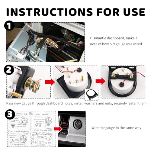2 Inch 52mm Fuel Gauge for Car with E-1/2-F Pointer Dash,12V Gas Gauge Kit Includes Bracket,Nuts,240-33ohm Universal Fuel Level Gauges Meter Kit for Cars,SUVs,Motorcycle,Boats