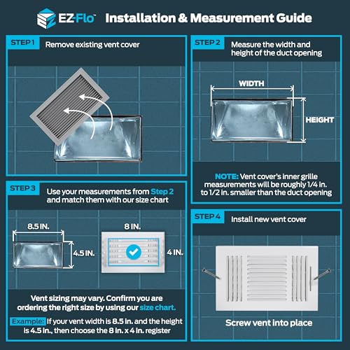 EZ-FLO 8 x 4 Inch (Duct Opening) Air Vent Cover for Wall or Ceiling, Two-Way Ventilation Register, Solid Steel HVAC Register Cover, White, 61608 - size: 8 in. x 4 in.