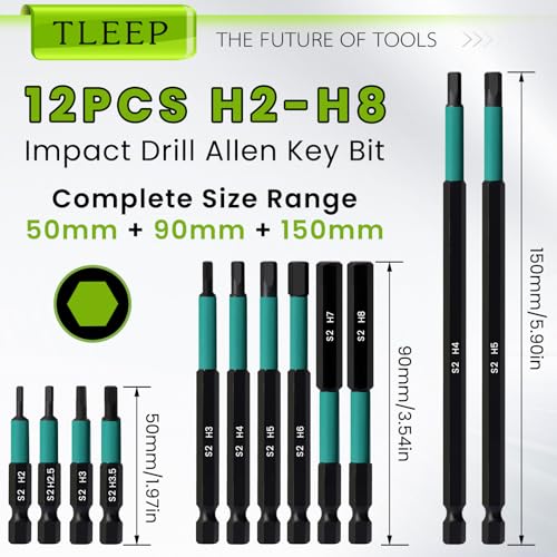 Impact Drill Allen Key Set 50mm+90mm+150mm Long, Allen Wrench Drill Bit Set H2-H8 Metric Hex Key Screwdriver Driver Bits, 1/4" Hex-Shank S2 Steel, 3 Lengths Meet Various Needs for Ikea Furniture - size: D.2mm to 8mm