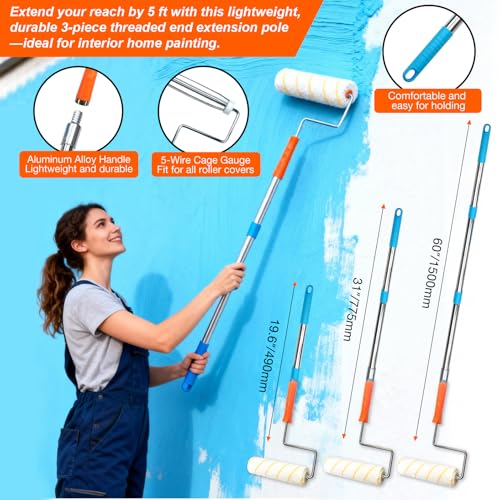 16-Piece Paint Roller Kit, 9"&4" Rollers with 3ft Extension Pole - color: 16 Pack, 9" & 4" roller