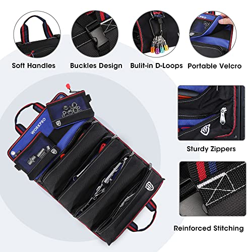WORKPRO Roll Up Tool Bag with 6 Pockets and Detachable Pouches - color: Black