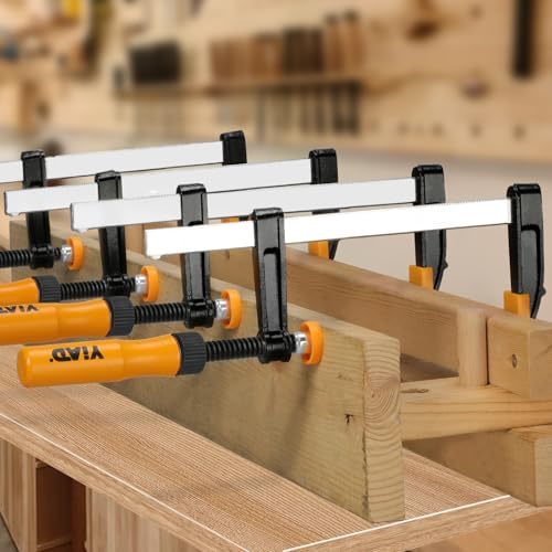 Steel Bar Clamps Set, 6" & 12" F Clamps for Woodworking, 300-600Lbs Load - color: Yellow 4 Pack-6&12 Inch