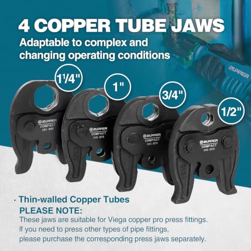 ZUPPER Compact Press Tool Kit for 1/2" to 1-1/4" Copper Pipes - style: MP-2430S (kit with 4 VUS Copper Press Jaws 1/2" to 1-1/4")