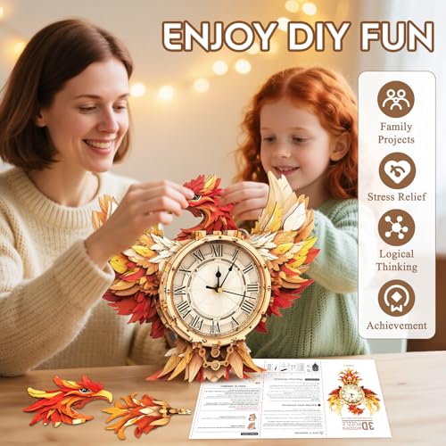 Cutywood 3D Wooden Puzzles for Adults-Phoenix Clock Puzzle-Adult Crafts - color: Phoenix Clock