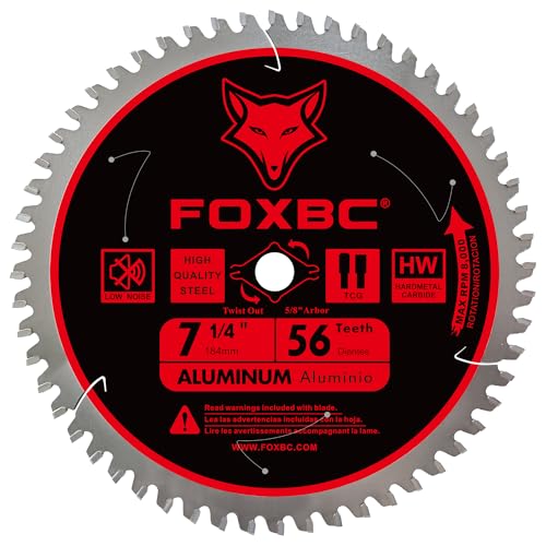 FOXBC 7-1/4 inch Aluminum Cutting Saw Blade 56T, Cutting for Non-Ferrous Metal & Plastic with 5/8-Inch Arbor