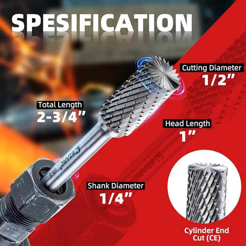 EZARC Tungsten Carbide Rotary Burr Set, 5PCS SB-5 Double Cut, 1/4" Shank - style: SB-5, 5PCS